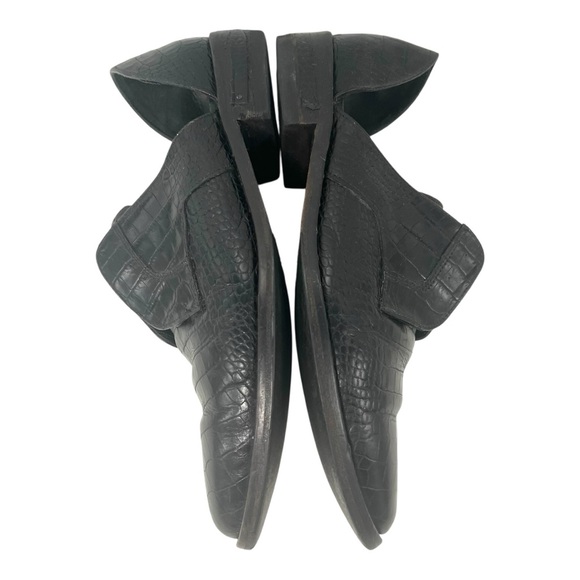 Freda Salvador Black Leather Croc Embossed D'Orsay Slip On Loafer Flat Women 7.5 - Picture 10 of 15